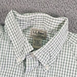 L.L.Bean Shirt Mens Medium Green White Short Sleeve Button Down Cotton Check
